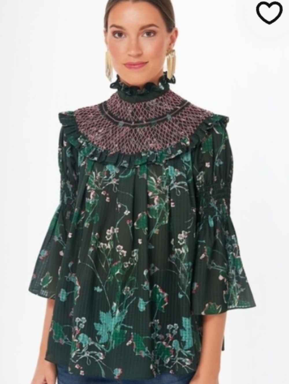 Tuckernuck M Jaguar Green Garden Floral Smocked Yoke Top
